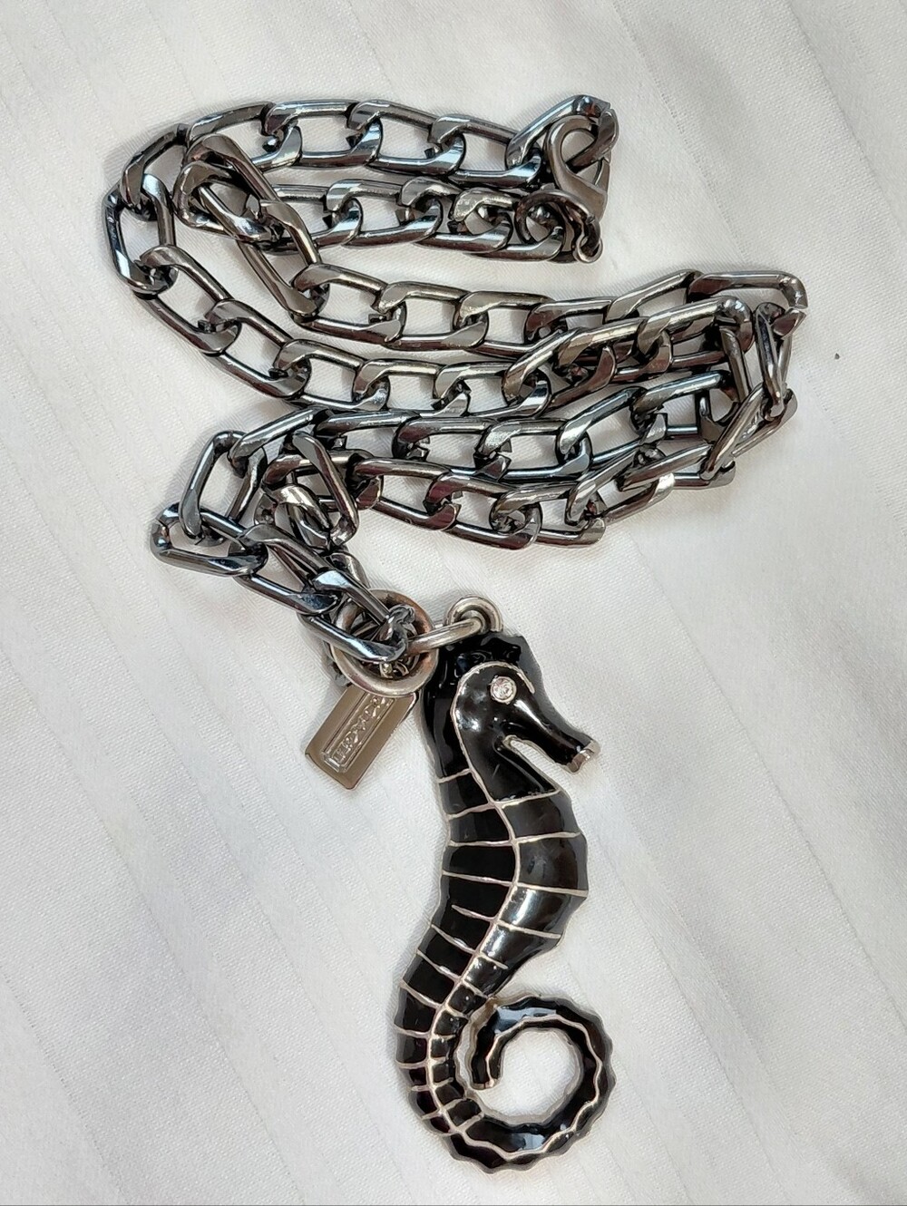 Coach Seahorse Necklace Black Gunmetal